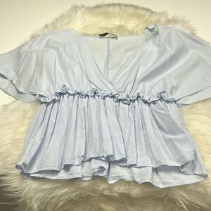 Zara Light Blue Ruffled Blouse